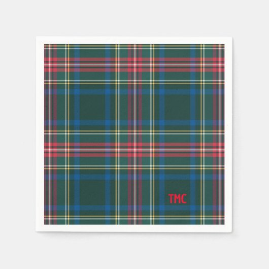 Classic Vakantie Tartan Plaid Initialen Feestelijk Servet (Voorkant)