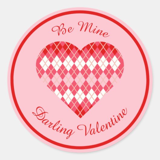 Classic Valentijn Argyle Hart Rood en Roze Ronde Sticker (Voorkant)