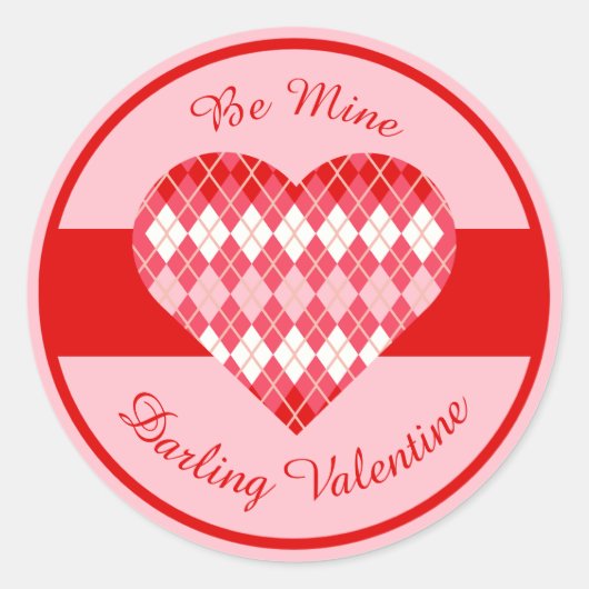 Classic Valentijn Argyle Heart Red Stripe Ronde Sticker (Voorkant)