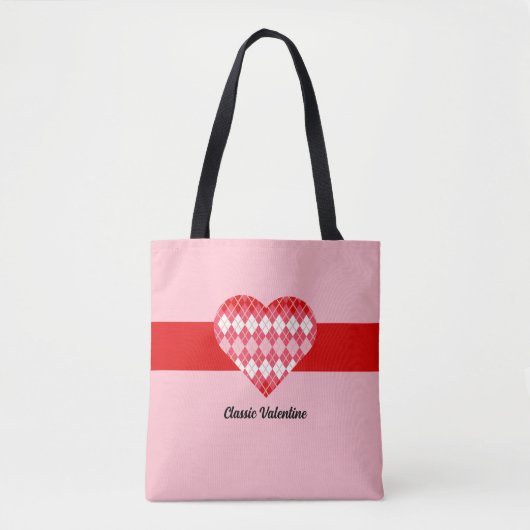 Classic Valentijn Red en Pink Argyle Heart Tote Bag (Voorkant)