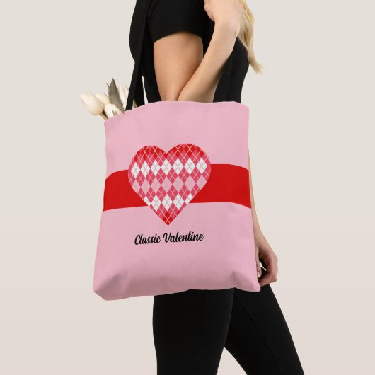 Classic Valentijn Red en Pink Argyle Heart Tote Bag (Dichtbij)