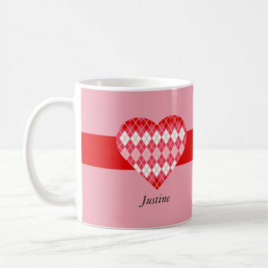 Classic Valentijn Rood en Roze Argyle Hart (Roze) Koffiemok (Links)
