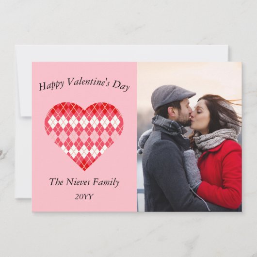 Classic Valentijn Rood en Roze Argyle (Roze) Feestdagenkaart (Voorkant)