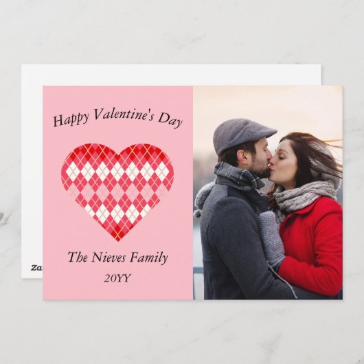 Classic Valentijn Rood en Roze Argyle (Roze) Feestdagenkaart (Voorkant / Achterkant)