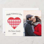 Classic Valentijn Rood en Roze Argyle (Wit) Feestdagenkaart (Voorkant / Achterkant)