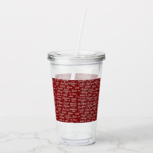 Classic, Valentine's Day phrases in pattern Acryl Drinkbeker (Achterkant)