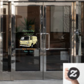 Classic van cartoon illustratie raamsticker (Kantoordeur)