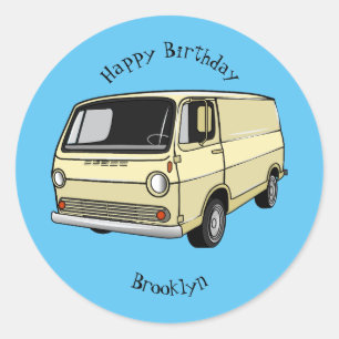 Classic van cartoon illustratie ronde sticker