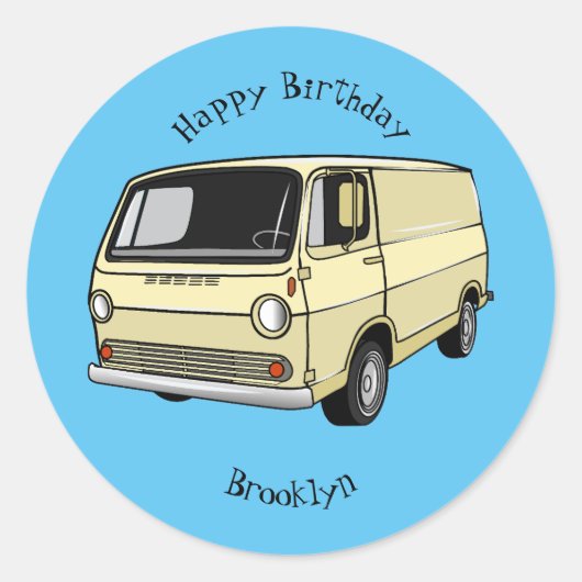 Classic van cartoon illustratie ronde sticker (Voorkant)