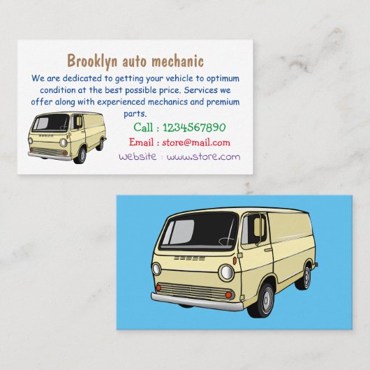 Classic van cartoon illustratie visitekaartje (Voorkant / Achterkant)