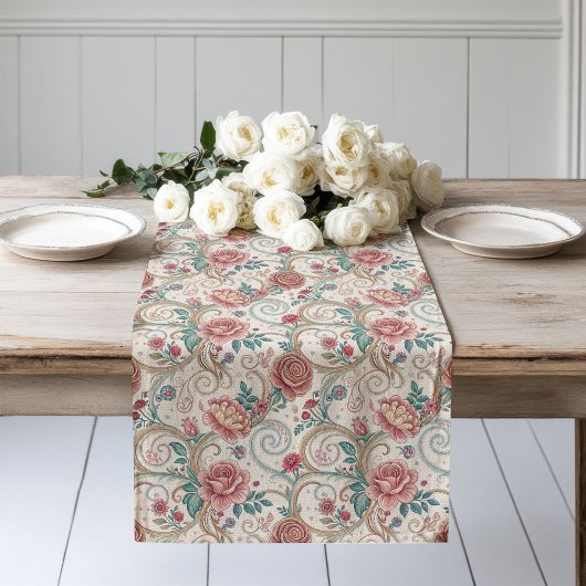 Classic Victoriaans Era Bloemen Tafel Decor Lange Tafelloper