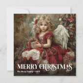 Classic Victorian Angel Burgundy Red Christmas  Feestdagenkaart (Voorkant)