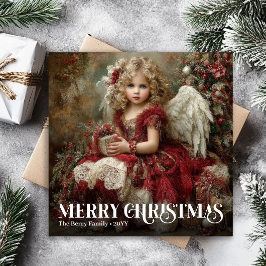 Classic Victorian Angel Burgundy Red Christmas  Feestdagenkaart