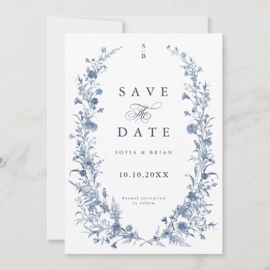 Classic Victorian Blue French Garden Chic Photo Save The Date (Voorkant)
