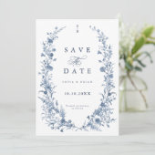 Classic Victorian Blue French Garden Chic Photo Save The Date (Staand voorkant)