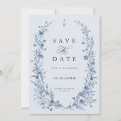 Classic Victorian Blue French Garden Chic Photo Save The Date (Voorkant)