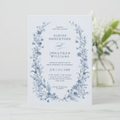 Classic Victorian Blue French Garden Chic Wedding Kaart (Staand voorkant)