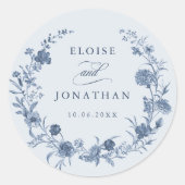 Classic Victorian Blue French Garden Chic Wedding Ronde Sticker (Voorkant)