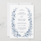 Classic Victorian Blue French QR Code Wedding Kaart (Voorkant)