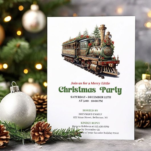 Classic Victorian Christmas Train Party Invitation Kaart