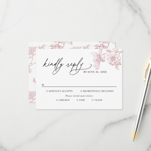 Classic Victorian Floral Meal Options Wedding RSVP (Voorkant / Achterkant in situ)