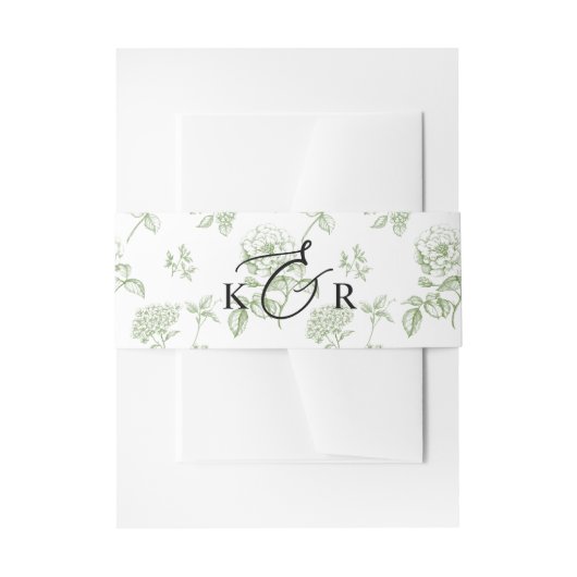 Classic Victorian Green Floral Wedding Monogram Uitnodigingen Wikkel (Voorkant Voorbeeld)
