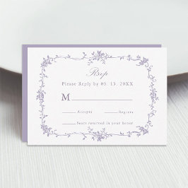 Classic Victorian Lavender Floral Frame Wedding RSVP Kaartje