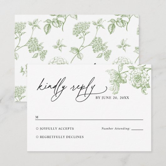 Classic Victorian Sage Floral Wedding RSVP Card Kaartje (Voorkant / Achterkant)
