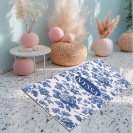 Classic Vintage Blue French Toile Floral Engraving Yogamat