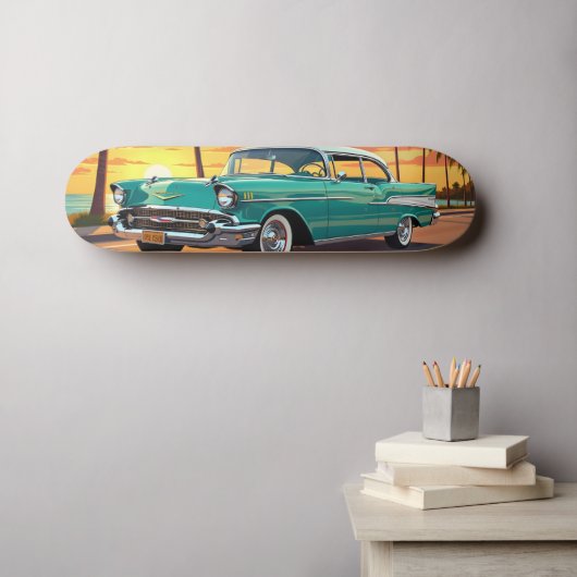 Classic Vintage Car 1957 Persoonlijk Skateboard (Muurkunst (Horizontaal))