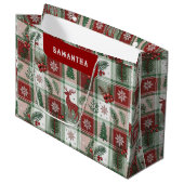 Classic Vintage Christmas Plaid & Holly Pattern Groot Cadeauzakje (Voorkant Gekanteld)
