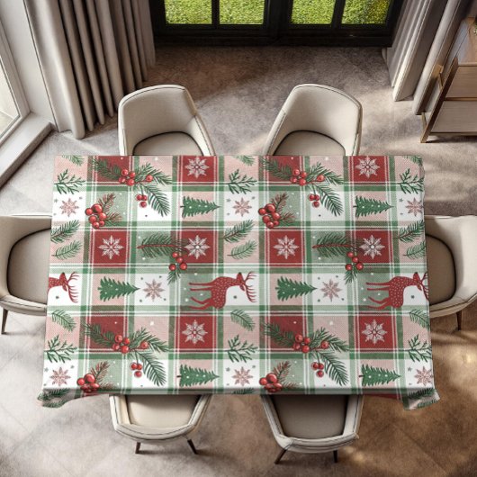 Classic Vintage Christmas Plaid & Holly Pattern Tafelkleed