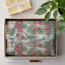 Classic Vintage Christmas Plaid & Holly Pattern Tissuepapier