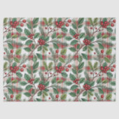 Classic Vintage Christmas Plaid & Holly Pattern Tissuepapier (Voorkant)