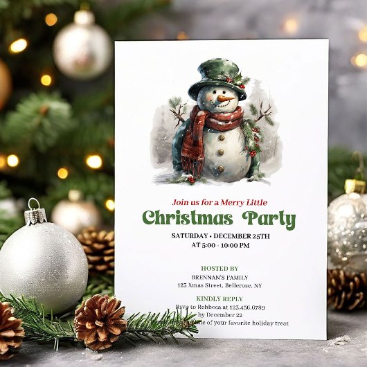 Classic vintage Christmas snowman party invitation Kaart