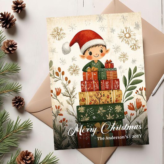 Classic Vintage Christmas Tree Greeting Design Feestdagenkaart