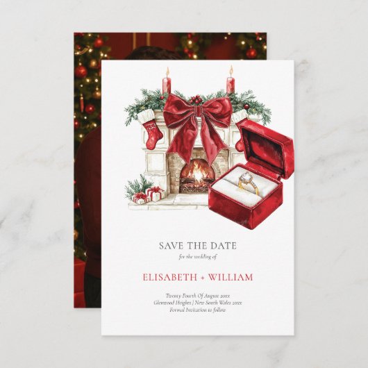 Classic Vintage Christmas Wedding Save the Date Kaart (Voorkant / Achterkant)