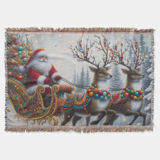 Classic/Vintage Kerstman & rendier Deken (Voorkant)