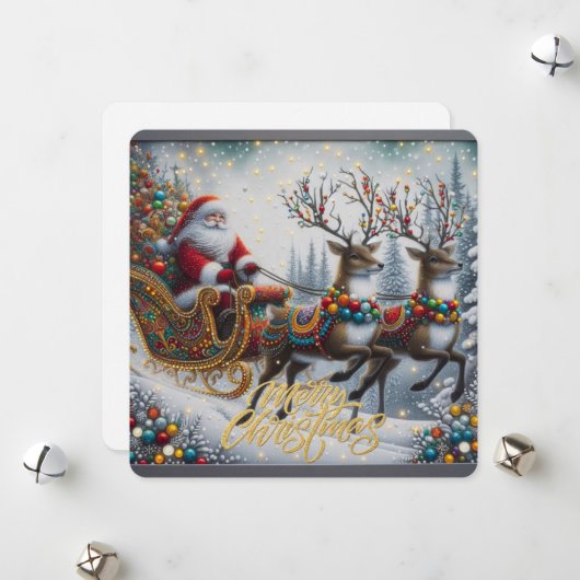 Classic/Vintage Kerstman & rendier Feestdagenkaart (Voorkant / Achterkant in situ)