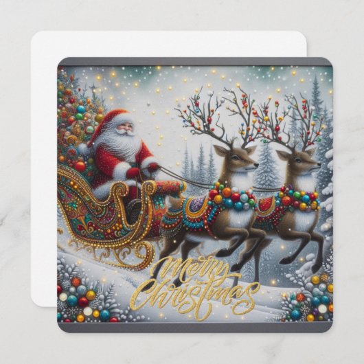 Classic/Vintage Kerstman & rendier Feestdagenkaart (Voorkant / Achterkant)