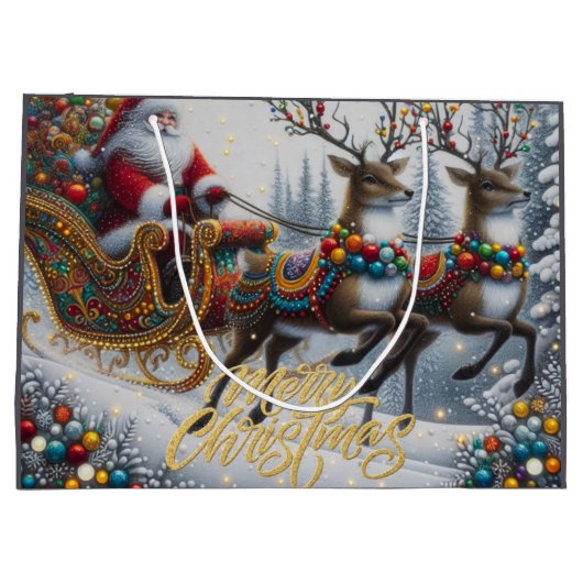 Classic/Vintage Kerstman & rendier Groot Cadeauzakje (Achterkant)