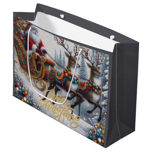 Classic/Vintage Kerstman & rendier Groot Cadeauzakje (Voorkant Gekanteld)