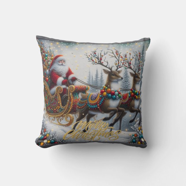 Classic/Vintage Kerstman & rendier Kussen (Voorkant)