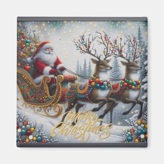 Classic/Vintage Kerstman & rendier Magneet (Voorkant)