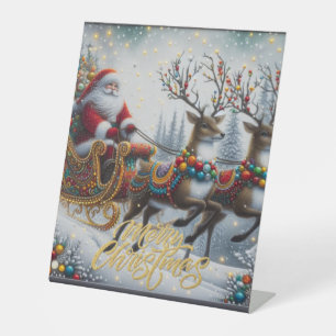 Classic/Vintage Kerstman & rendier Reclamebord Met Voetstuk