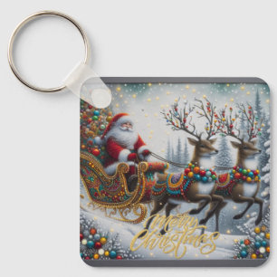Classic/Vintage Kerstman & rendier Sleutelhanger