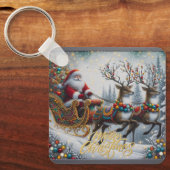 Classic/Vintage Kerstman & rendier Sleutelhanger (Voorkant)