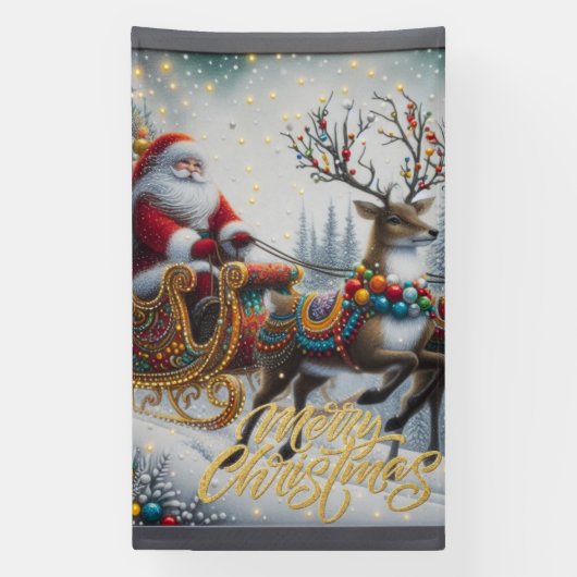 Classic/Vintage Kerstman & rendier Spandoek (Verticaal)