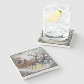 Classic/Vintage Kerstman & rendier Stenen Onderzetter (Zijkant)