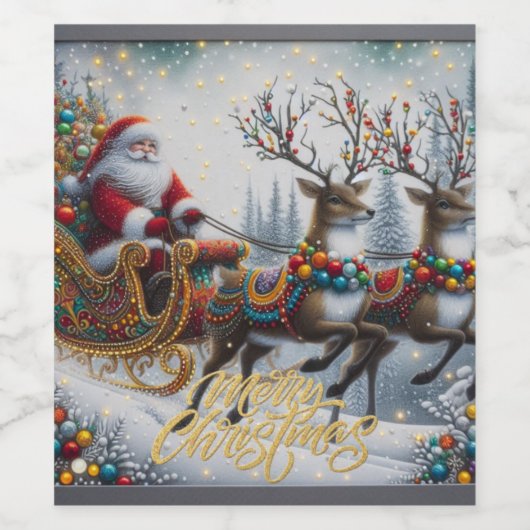 Classic/Vintage Kerstman & rendier Wijn Etiket (Enkel label)